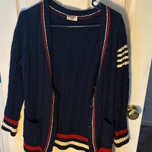 Chanel Navy Cardigan with Red and White Details